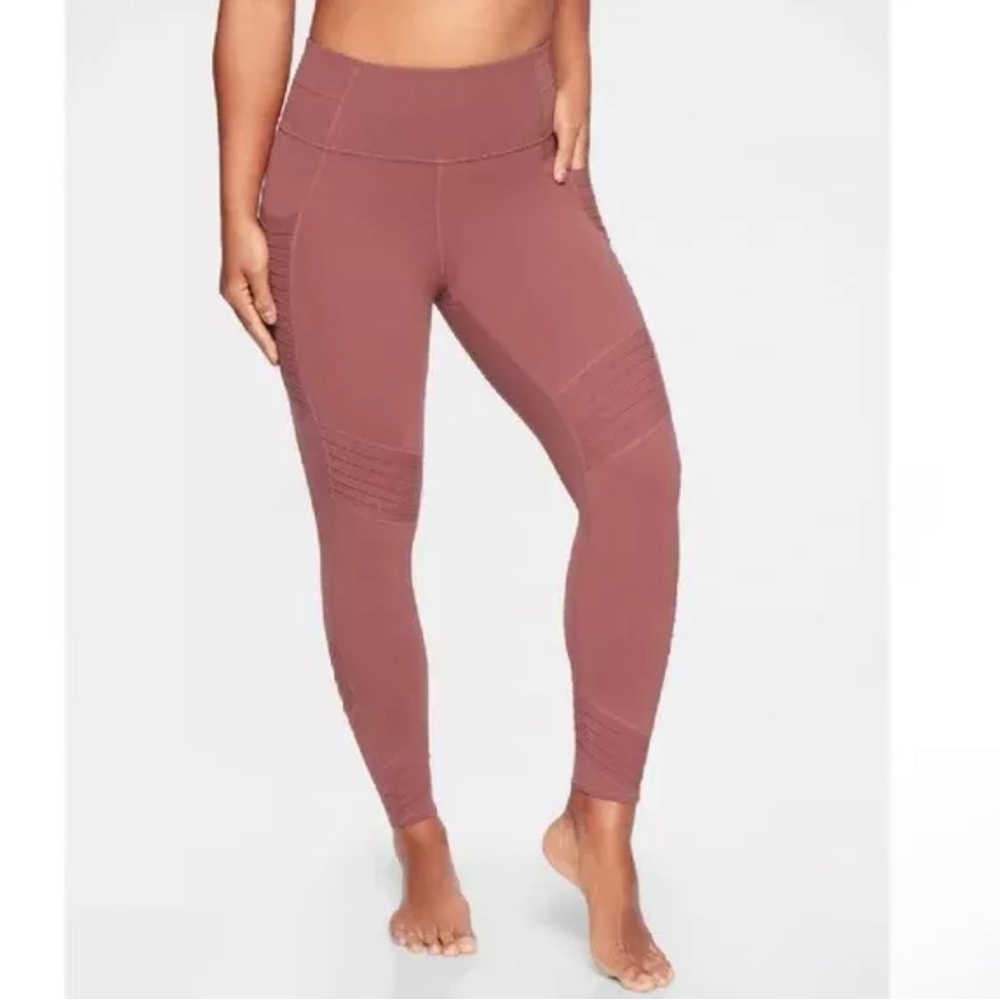 Athleta Inclination Moto Tight In Powervita Stash Pocket Size XL Havana Brown